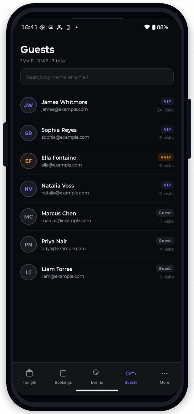 Venue Mobile guests screen